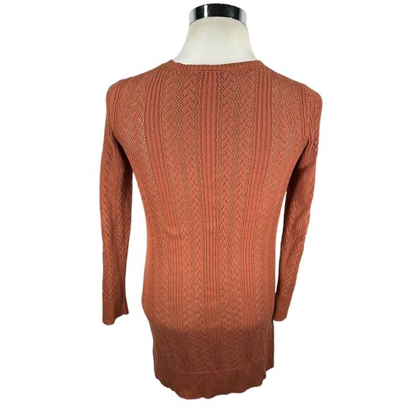 Peruvian Connection Cardigan Sweater Womens XS Rust Open Knit Long Duster Cotton - Picture 4 of 9